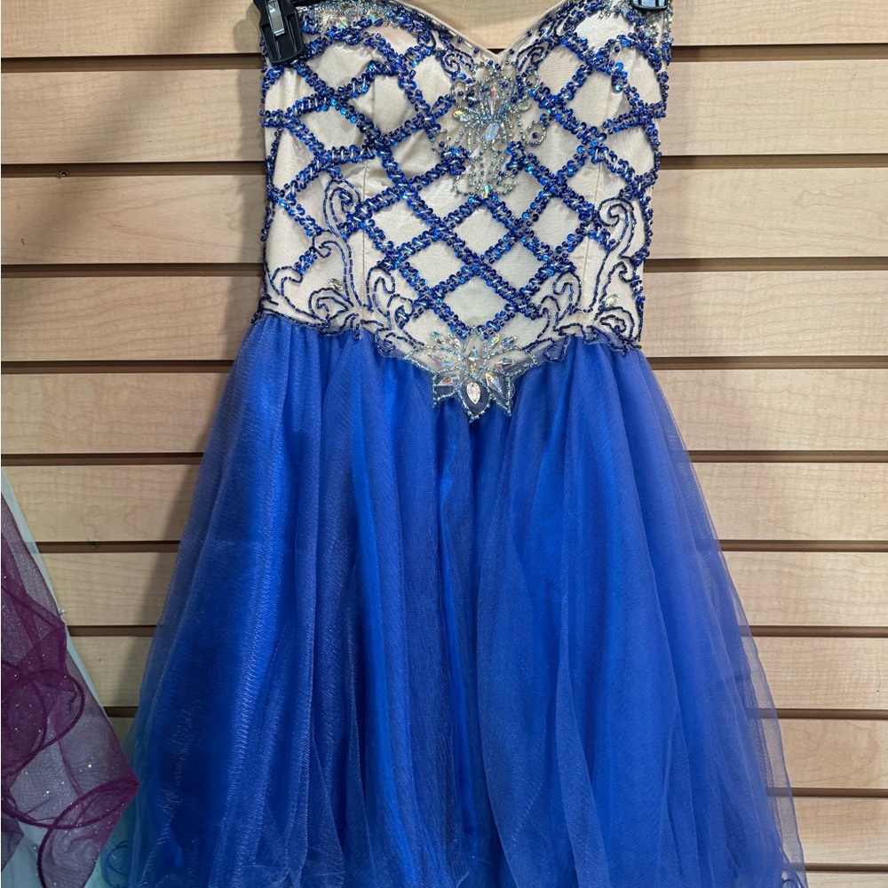 Alyce Paris Royal Blue‎ and White Beaded Sweetheart Prom Dress-A&